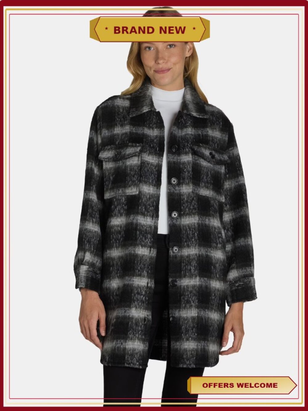 Long Line Plaid Button Down Shacket